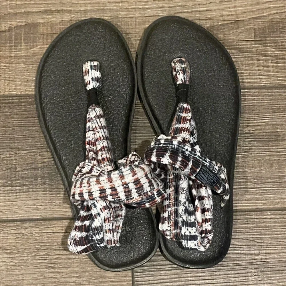 Sanuk Womens Size 7 Yoga Mat Sling Back Flip Flops Beach Comfort Sandals